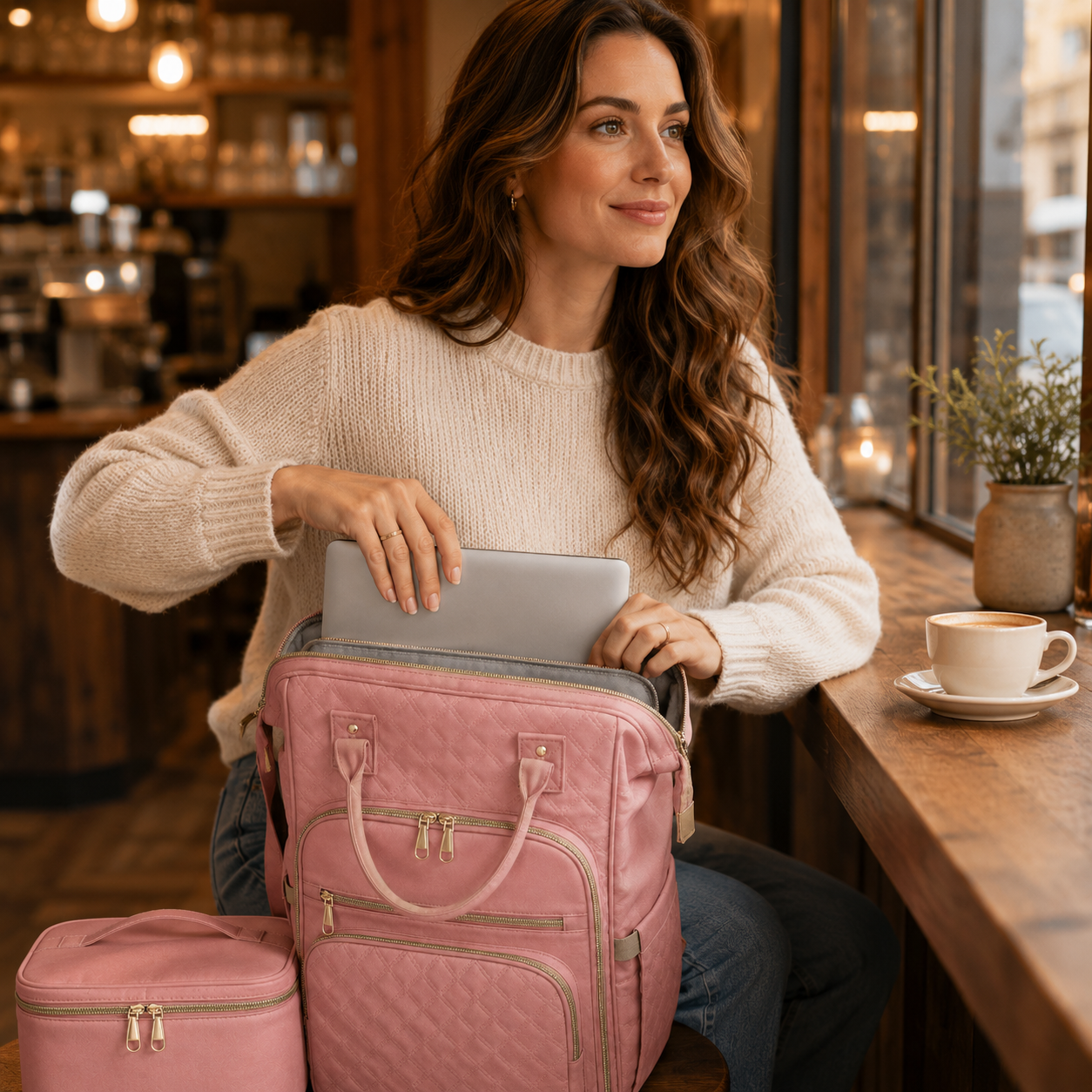 Travel Backpack Backpack with Laptop Quilted Lunch Box Set - Image 3