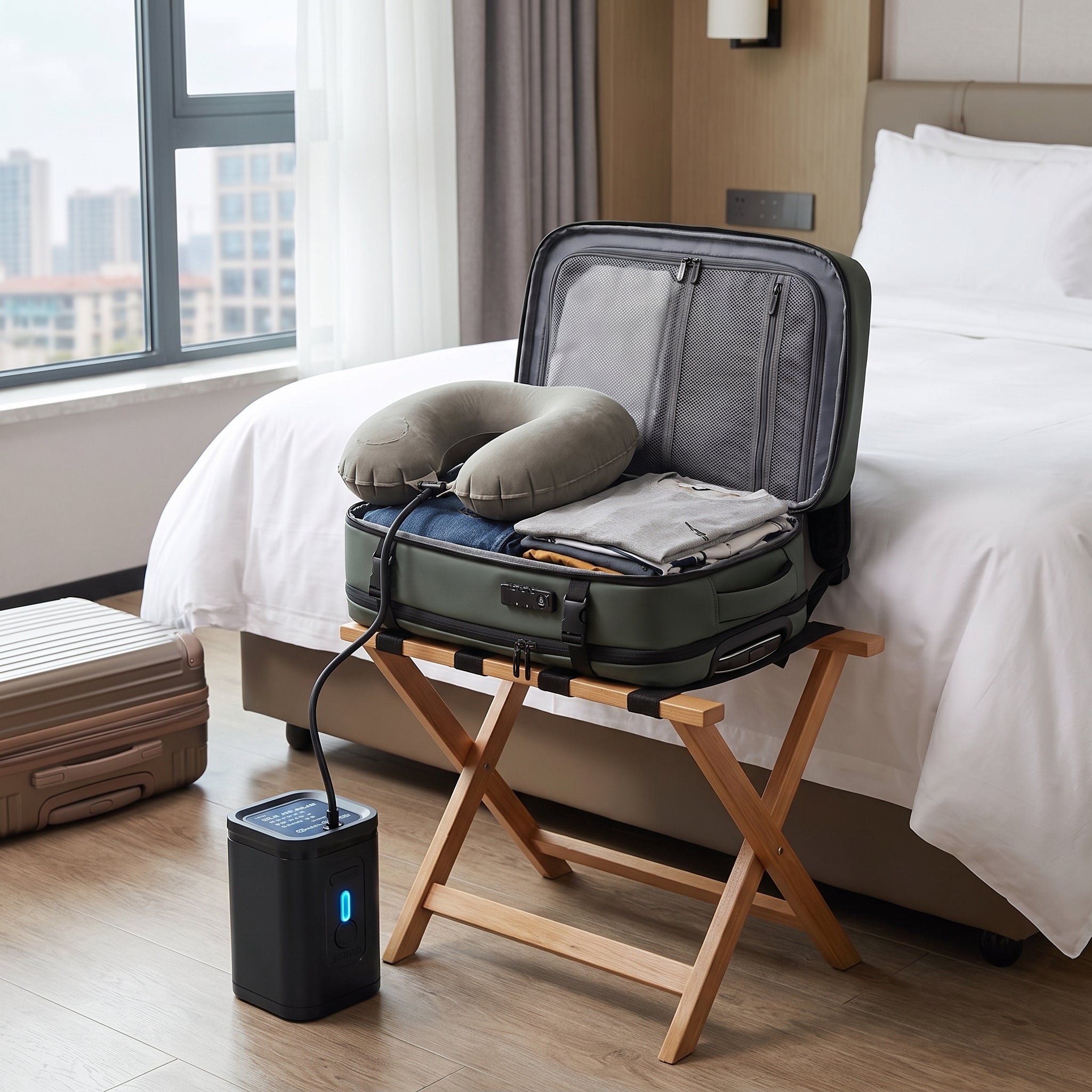 Travel Bag Durable Backpack Vacuum Pump Large Capacity Laptop - in-use