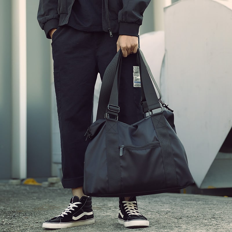 Travel Bag Duffel Black Nylon Shoulder Zipper - Image 4