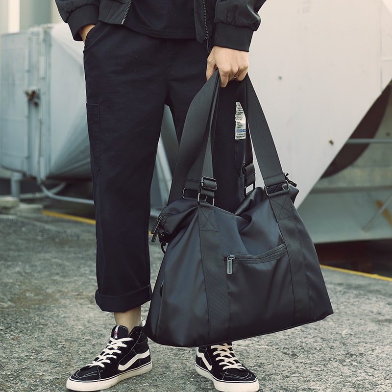 Travel Bag Duffel Black Nylon Shoulder Zipper - Image 5