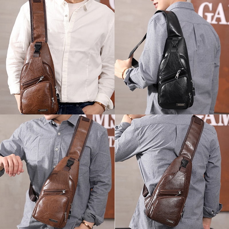 Travel Bag Shoulder Sling Leather USB - Image 5