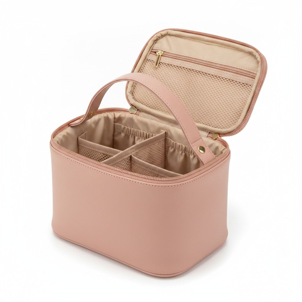 travel cosmetic bag product photo on white background