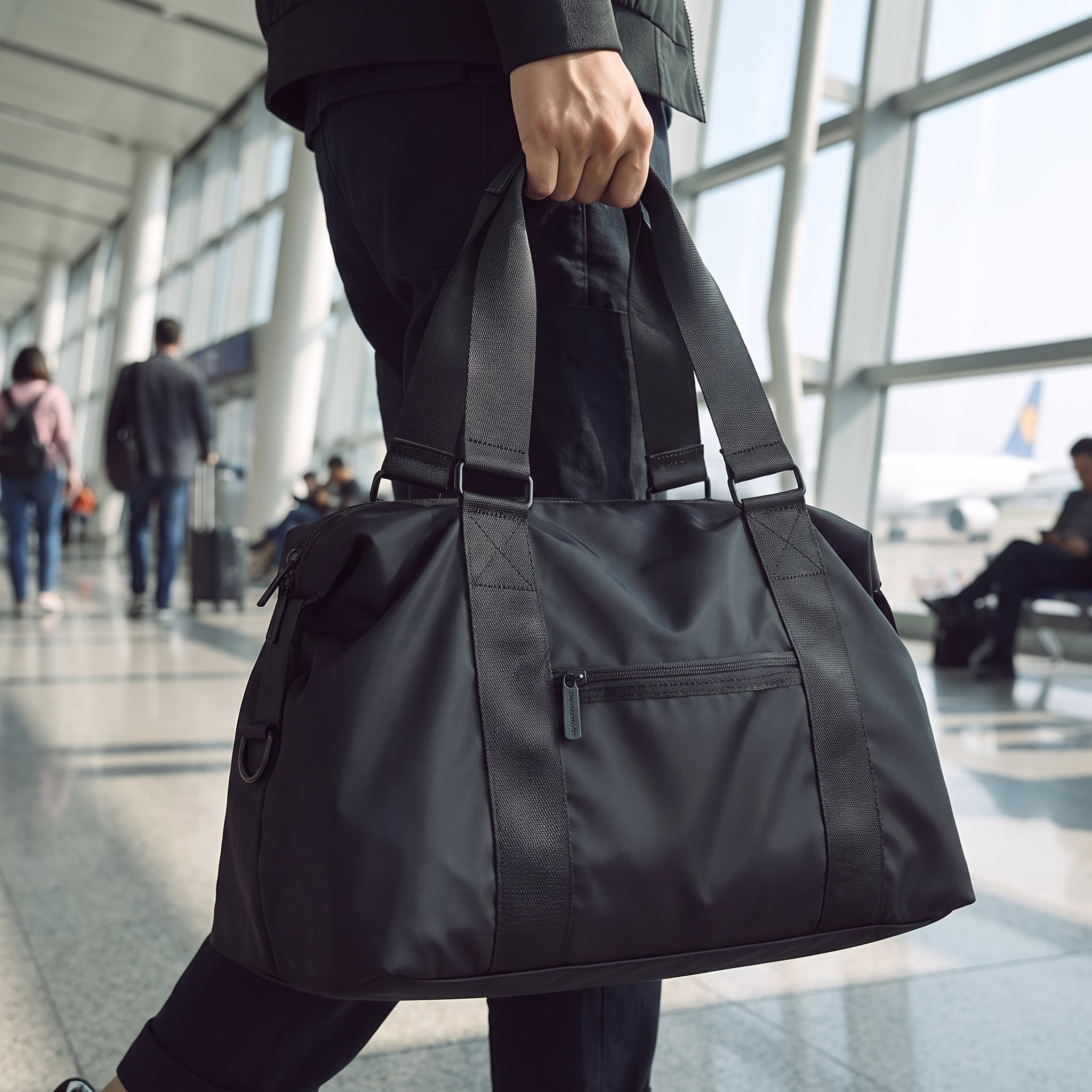 Travel Bag Duffel Black Nylon Shoulder Zipper - hero