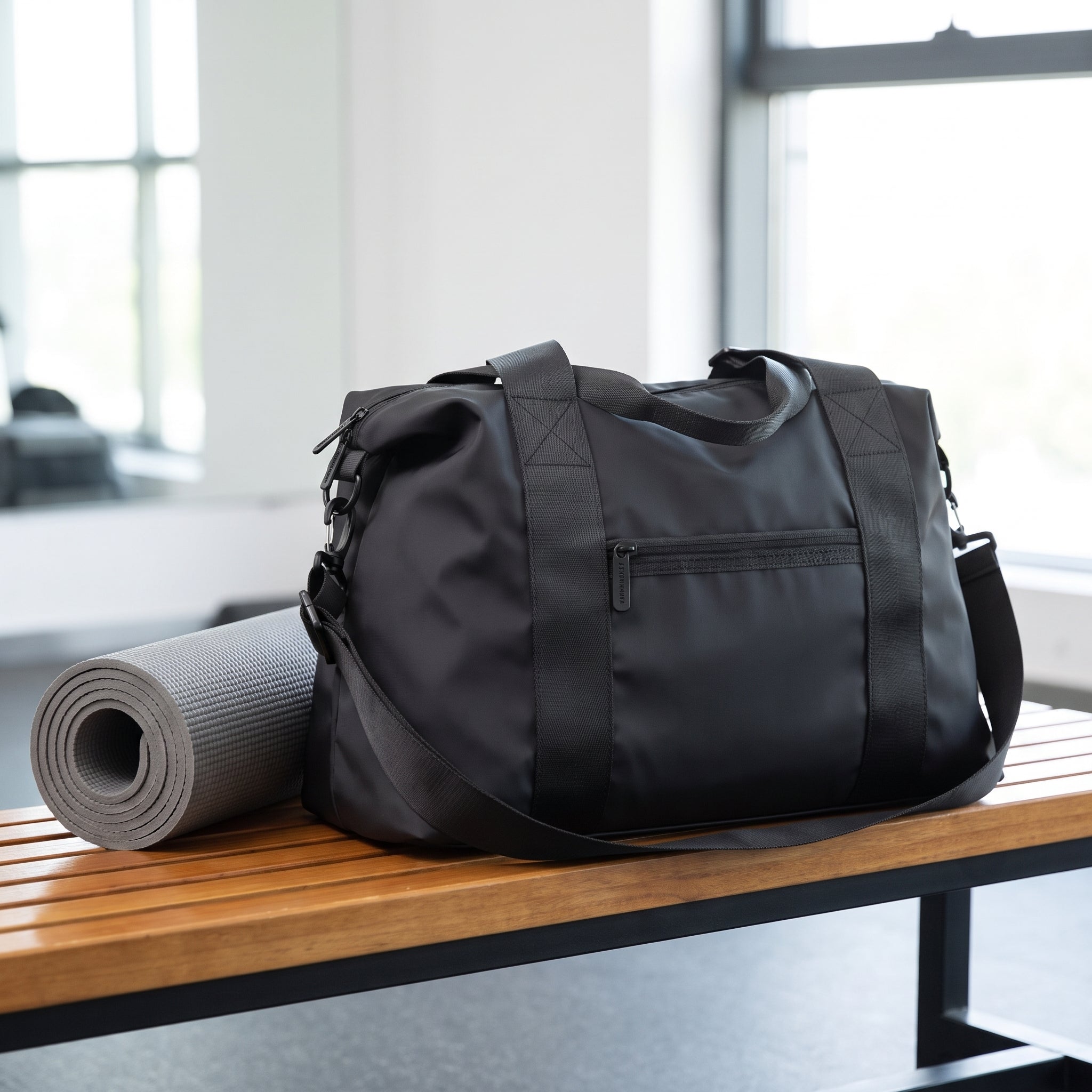 Travel Bag Duffel Black Nylon Shoulder Zipper - scale