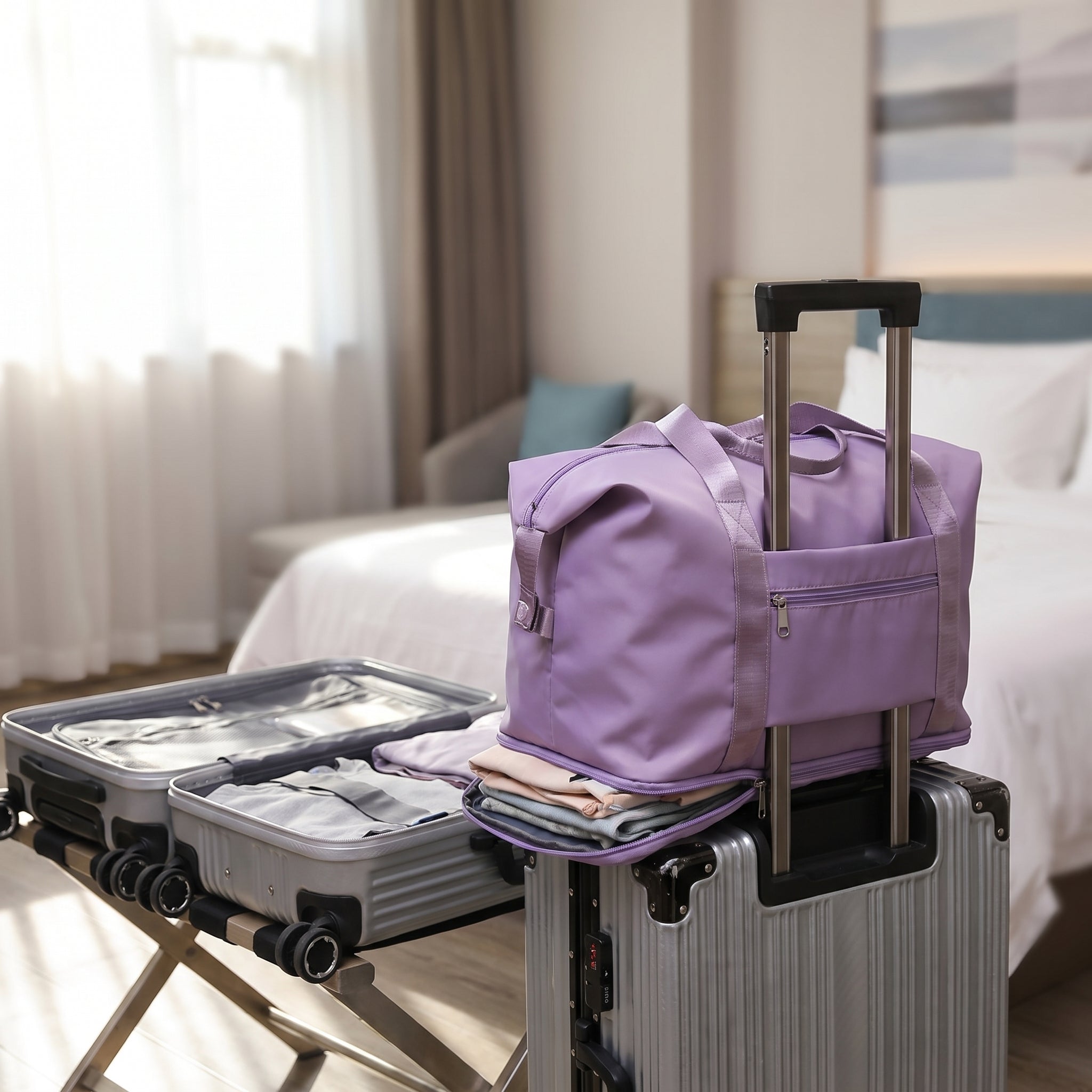 Travel Bag Lightweight Duffel Gym Bottom Compartment - in-use