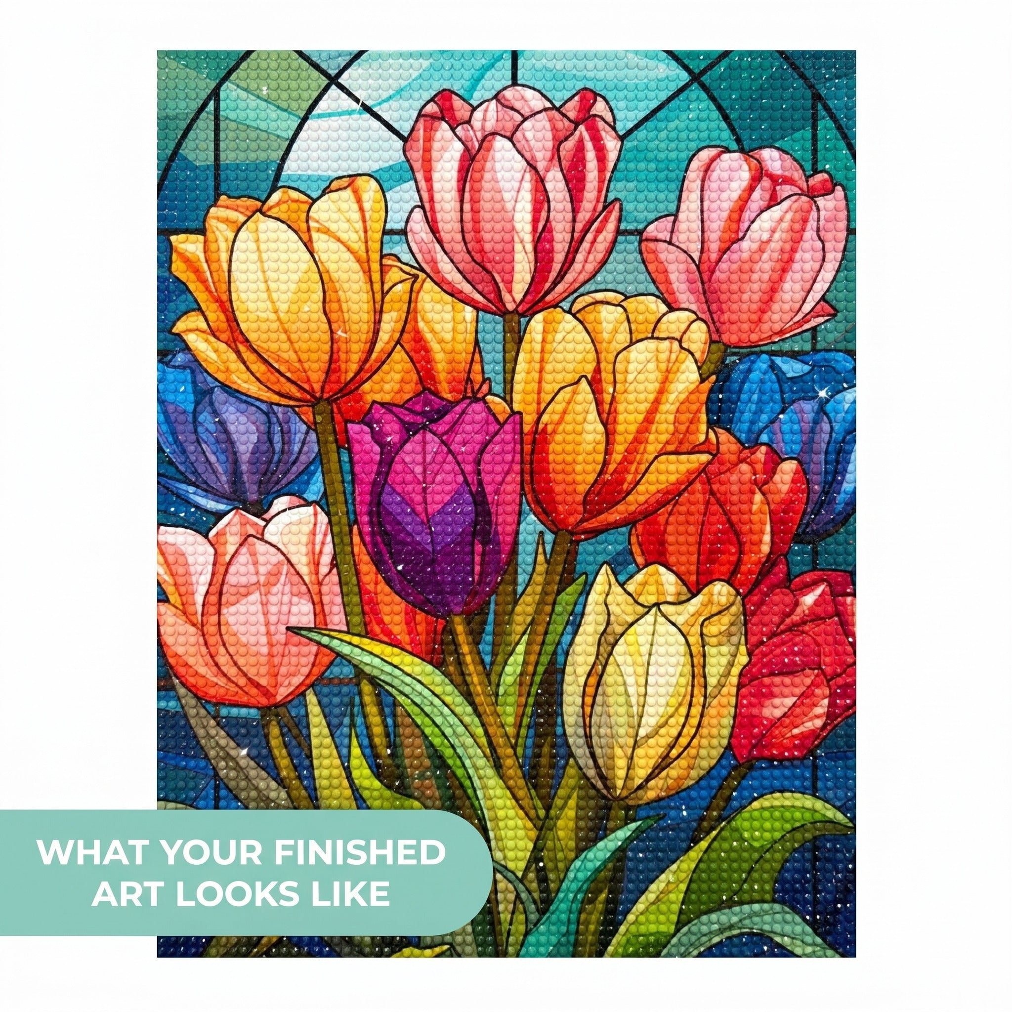 Finished tulip diamond painting made with round diamonds
