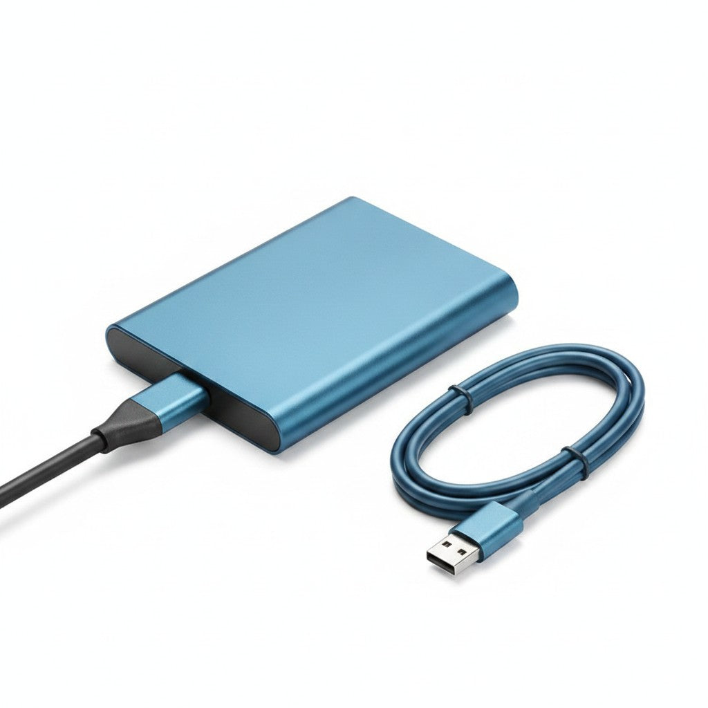 portable ssd drive product photo on white background