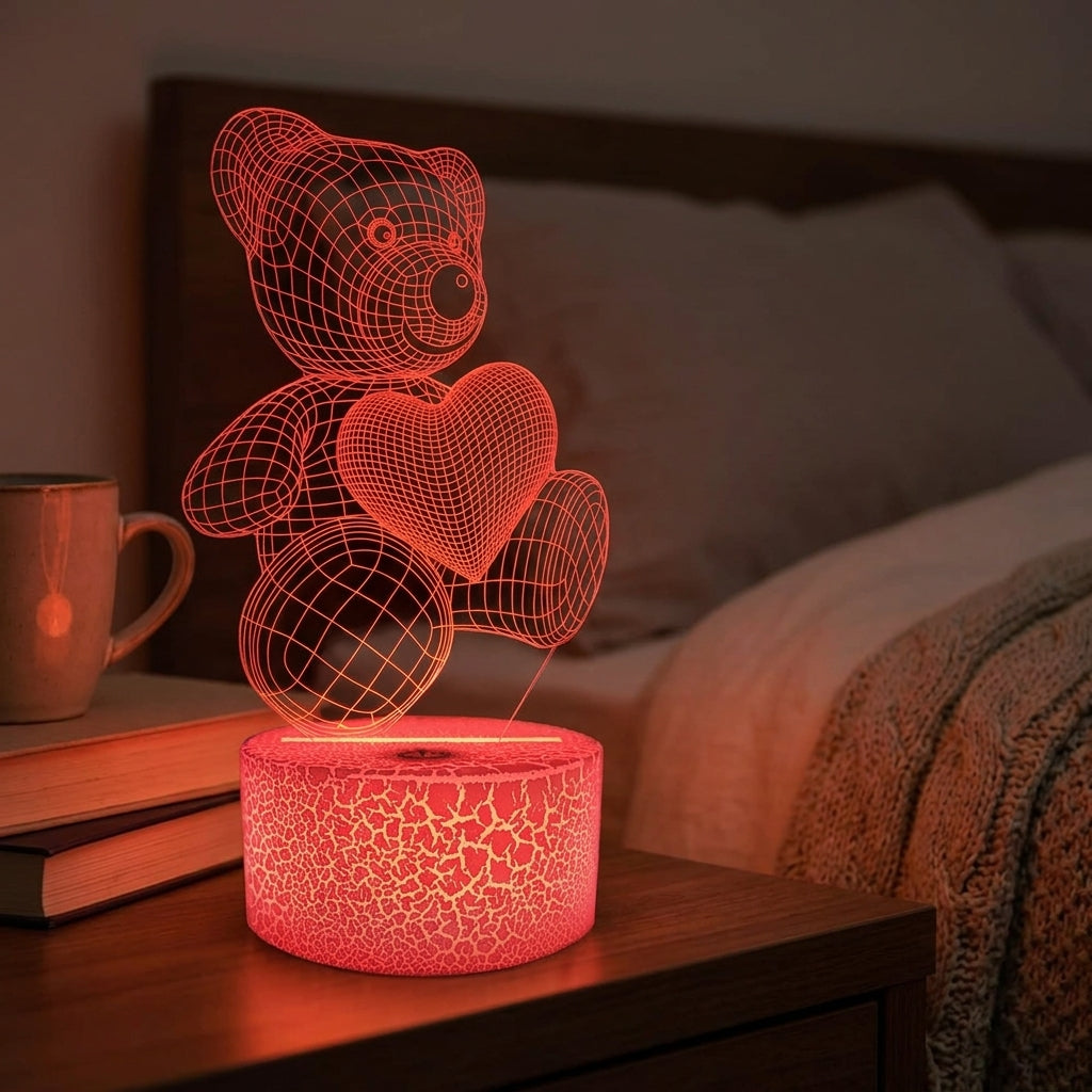 LED Lamp Battery Operated Lamp LED Night Light 3D Illusion Bear - Image 4