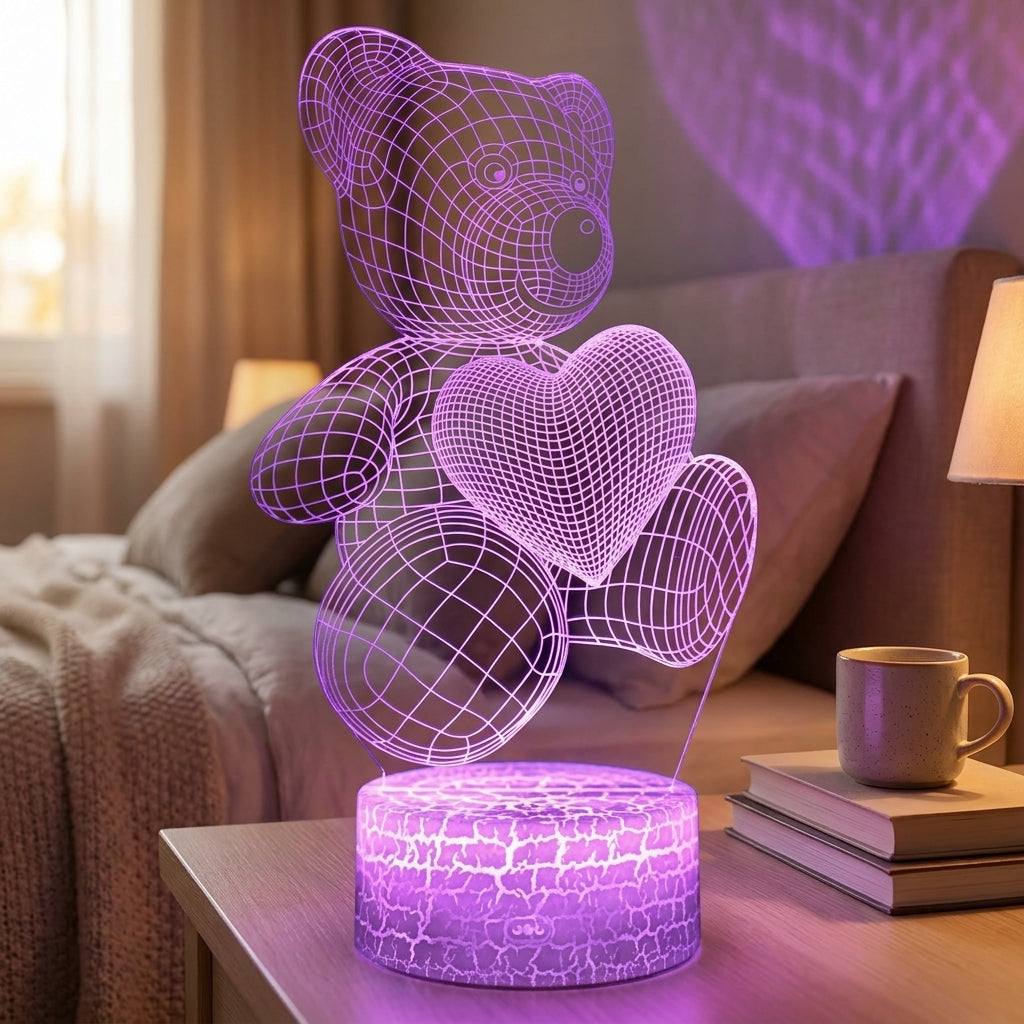 LED Lamp Battery Operated Lamp LED Night Light 3D Illusion Bear - Image 5