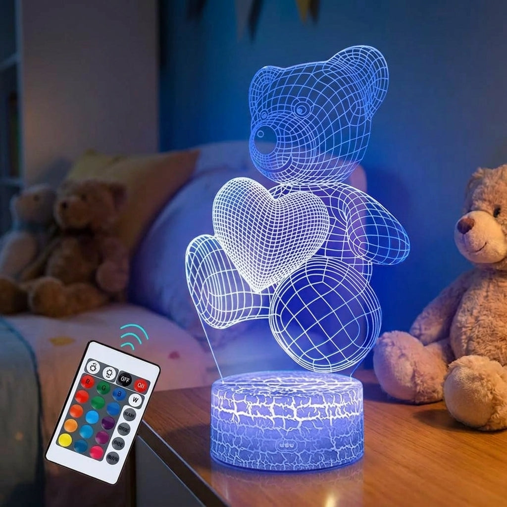 LED Lamp Battery Operated Lamp LED Night Light 3D Illusion Bear - Image 11