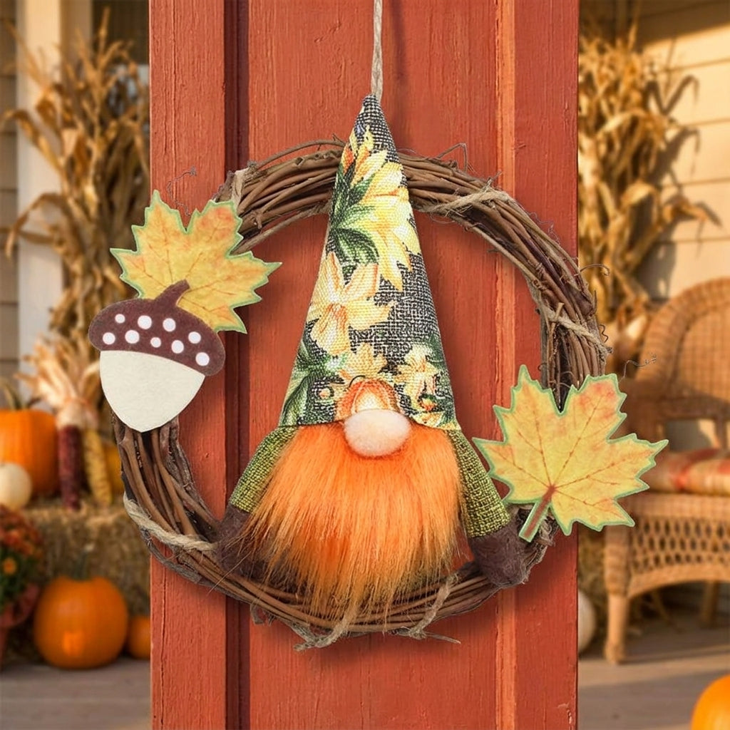 Thanksgiving Decorations Fall Gnome Wreath Autumn Twig Decor - Image 1