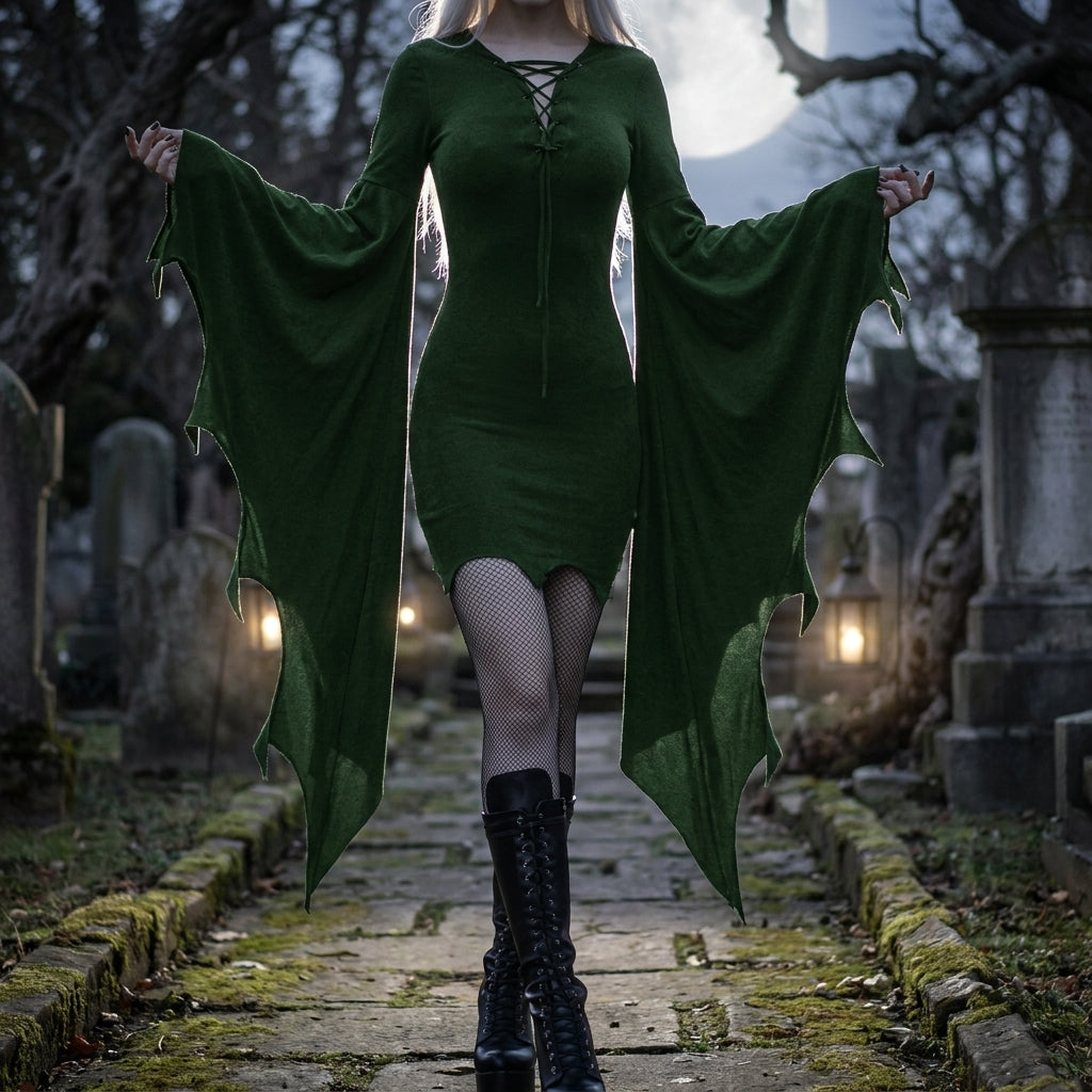 Halloween Costume Gothic Party Dress Women Mini Bell Sleeve - Image 6