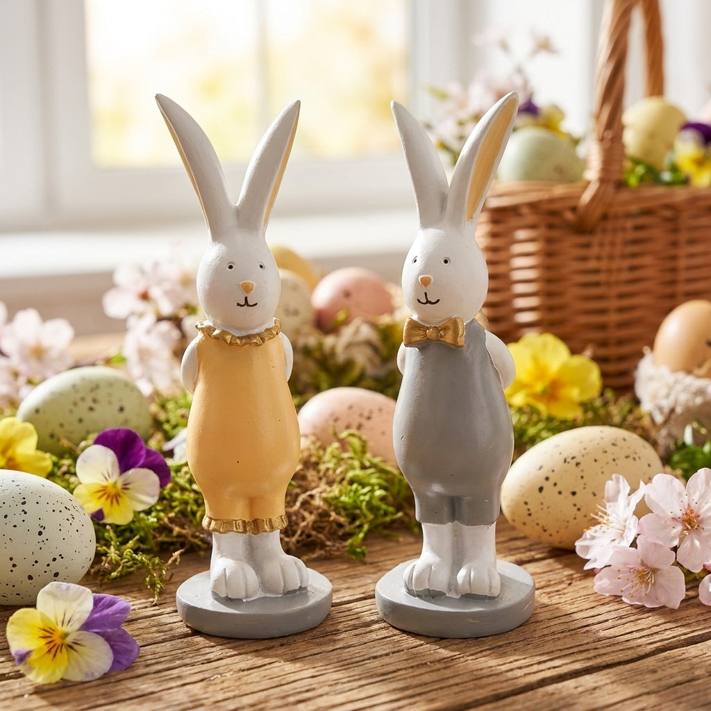 Easter Bunny Figurines Standing Pair Easter Decor Holiday Decorations - Image 5