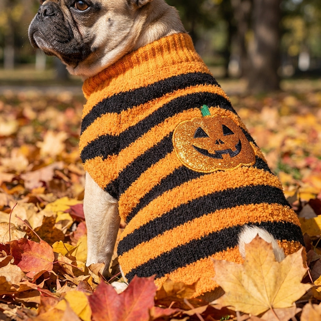 Halloween Costume Dog Sweater Knitted Striped Cozy Sweater for Dogs - Image 1