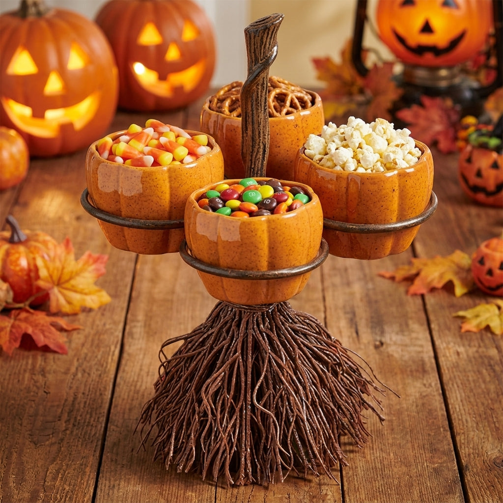 Pumpkin Decorations Halloween Decoration Broomstick Snack Bowls Rack - Image 4