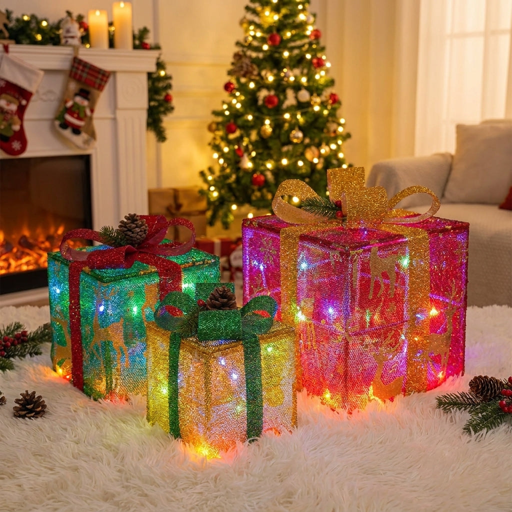 Outdoor Christmas Decorations Lighted Boxes Glittered Set - Image 2