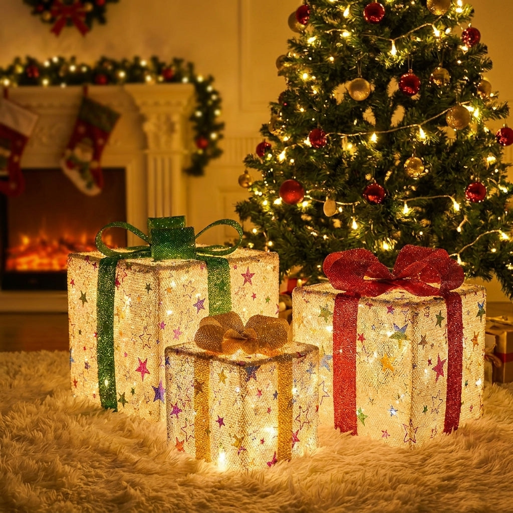 Outdoor Christmas Decorations Lighted Boxes Glittered Set - Image 5