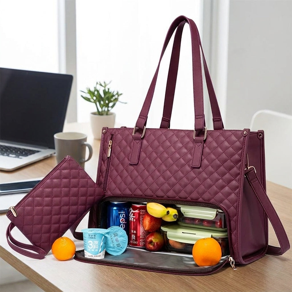Women's Quilted Tote Bag Insulated Lunch Bag Lunch Bag Work - Image 4