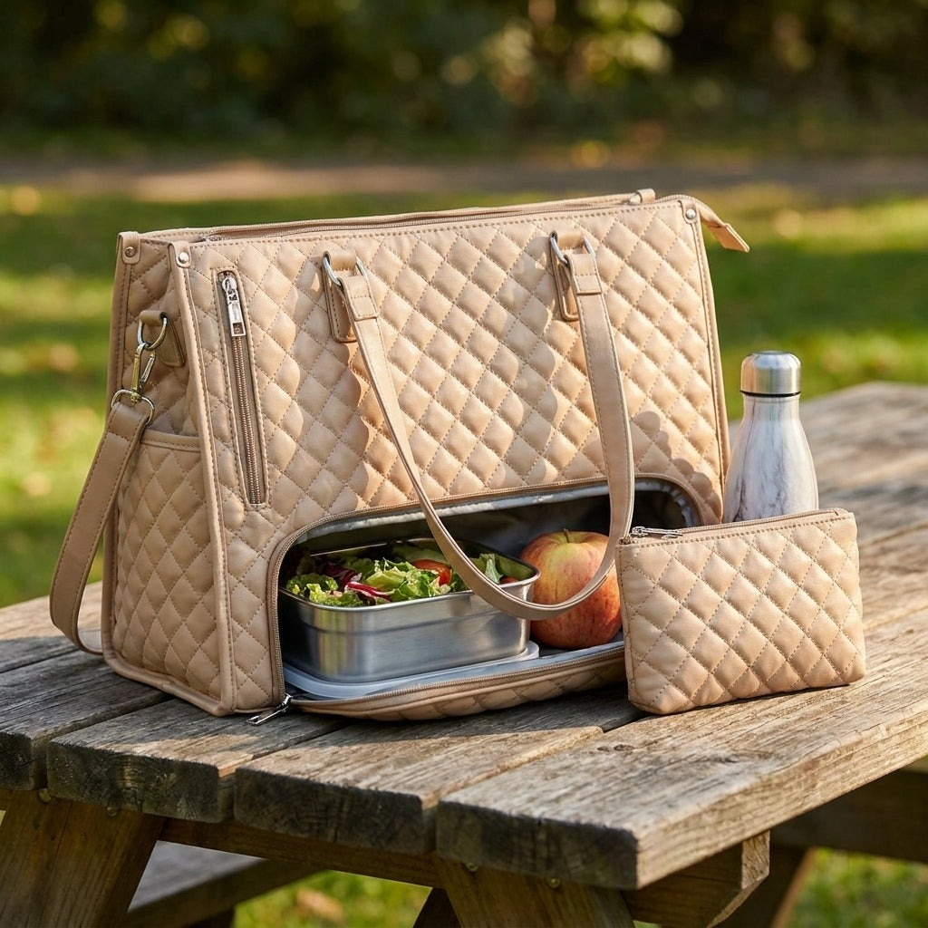Women's Quilted Tote Bag Insulated Lunch Bag Lunch Bag Work - Image 6