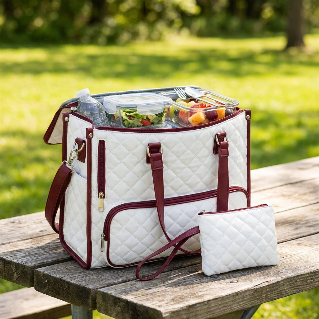 Women's Quilted Tote Bag Insulated Lunch Bag Lunch Bag Work - Image 10