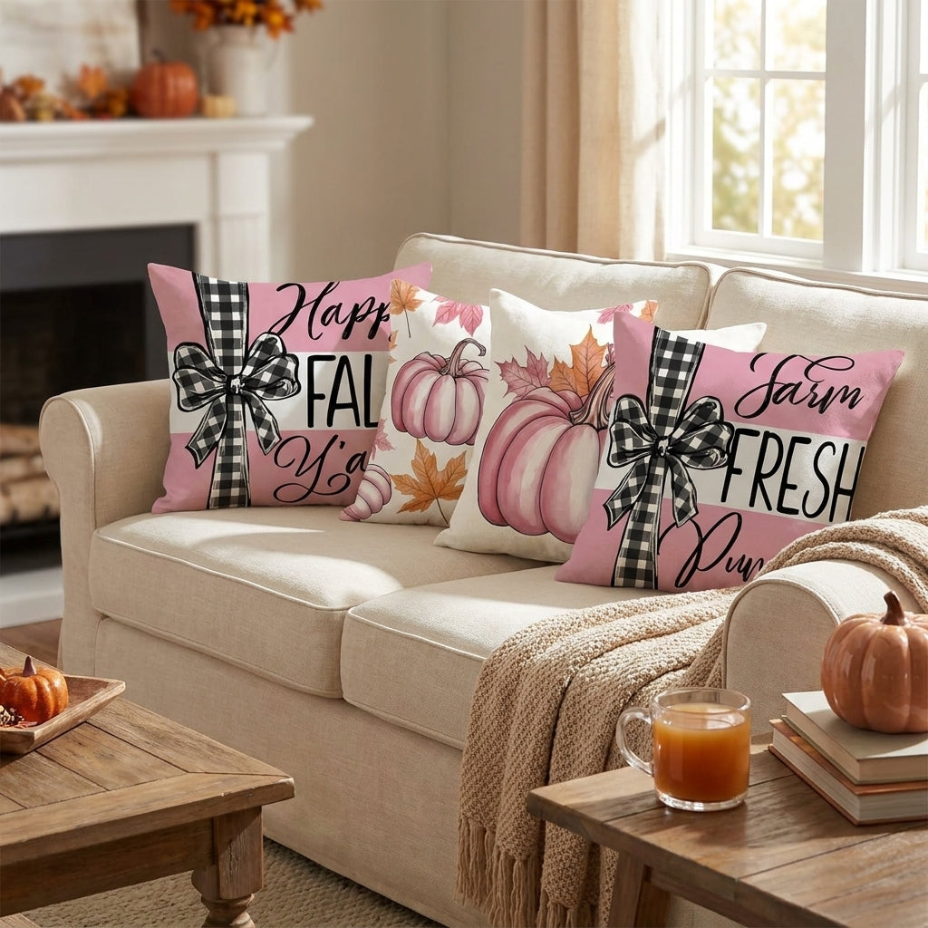 Fall Decor Decor Pillow Covers Sofa Cushion Covers Pink Pumpkin Linen - Image 3