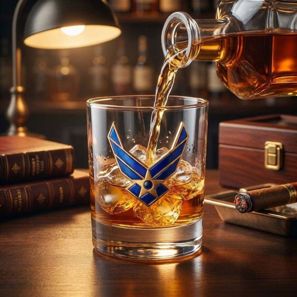 Whiskey Glass Drinking Glass Veteran Gift Embossed Gold Design - Image 5