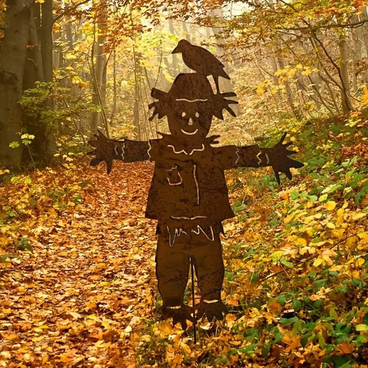 Vintage Garden Metal Scarecrow Stake Rustic Outdoor Yard Art - Image 4