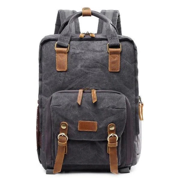 Waterproof Waxed Canvas Camera Backpack With Laptop Compartment And Tripod Strap - Image 2