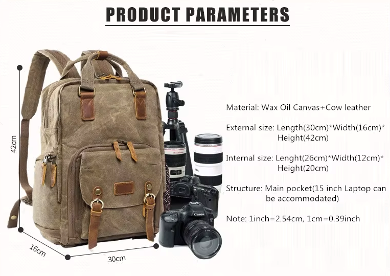 Waterproof Waxed Canvas Camera Backpack With Laptop Compartment And Tripod Strap - Image 8