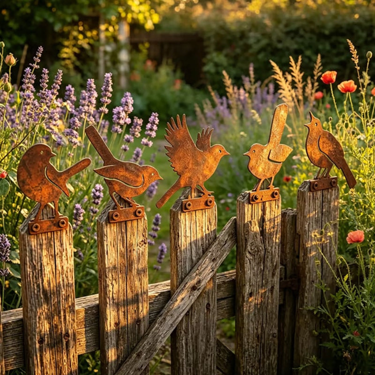 Weathered Corten Steel Bird Silhouettes Set Of 5 Garden Decor With Real Rust Patina - Image 3