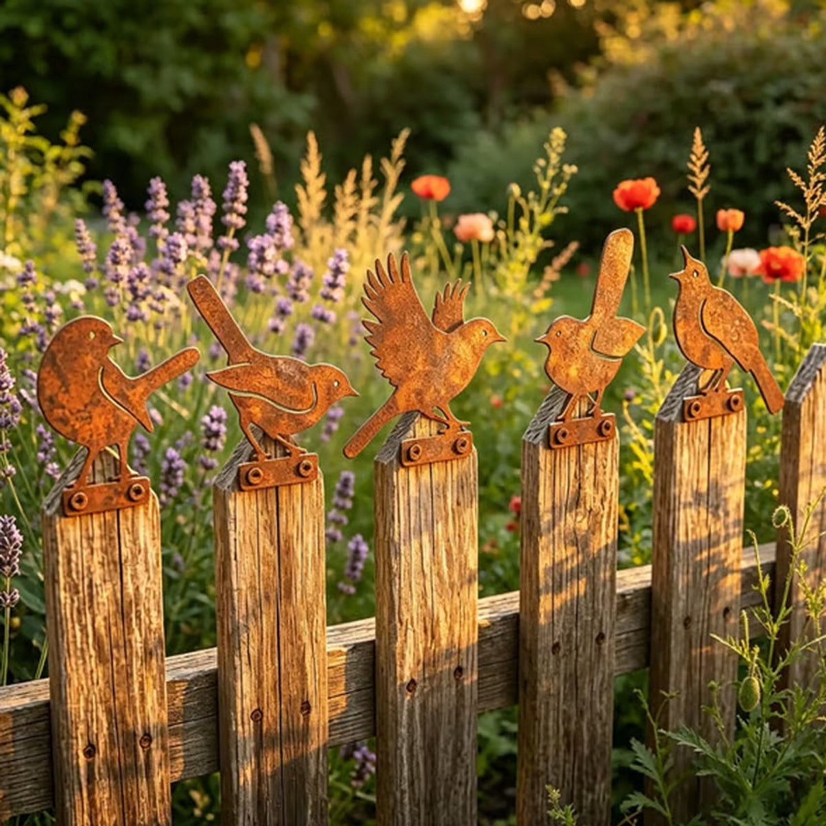 Weathered Corten Steel Bird Silhouettes Set Of 5 Garden Decor With Real Rust Patina - Image 6