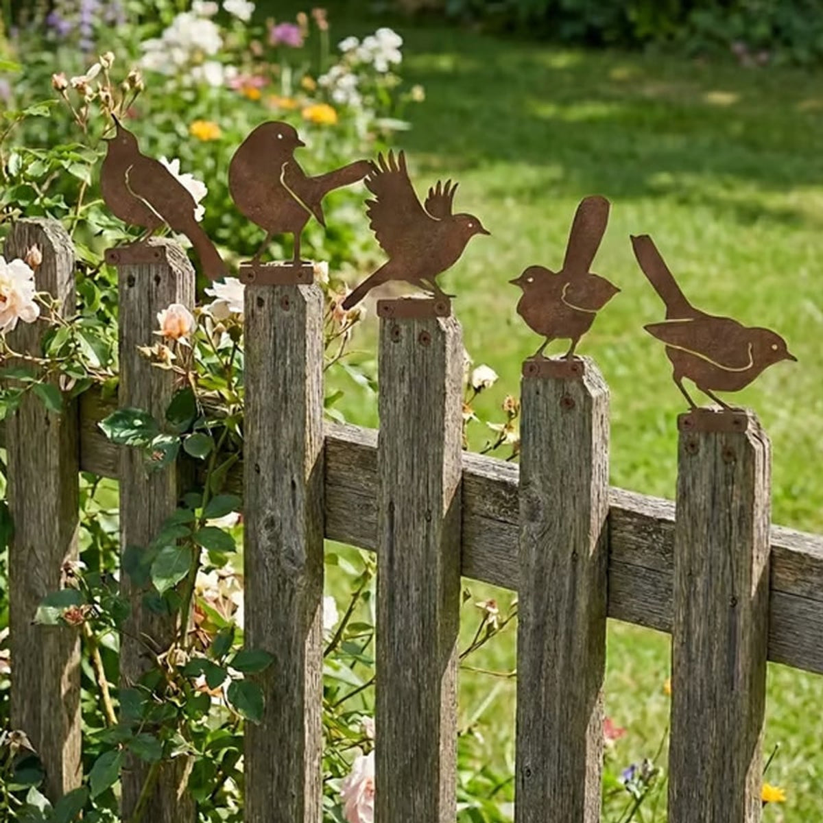 Weathered Corten Steel Bird Silhouettes Set Of 5 Garden Decor With Real Rust Patina - Image 10