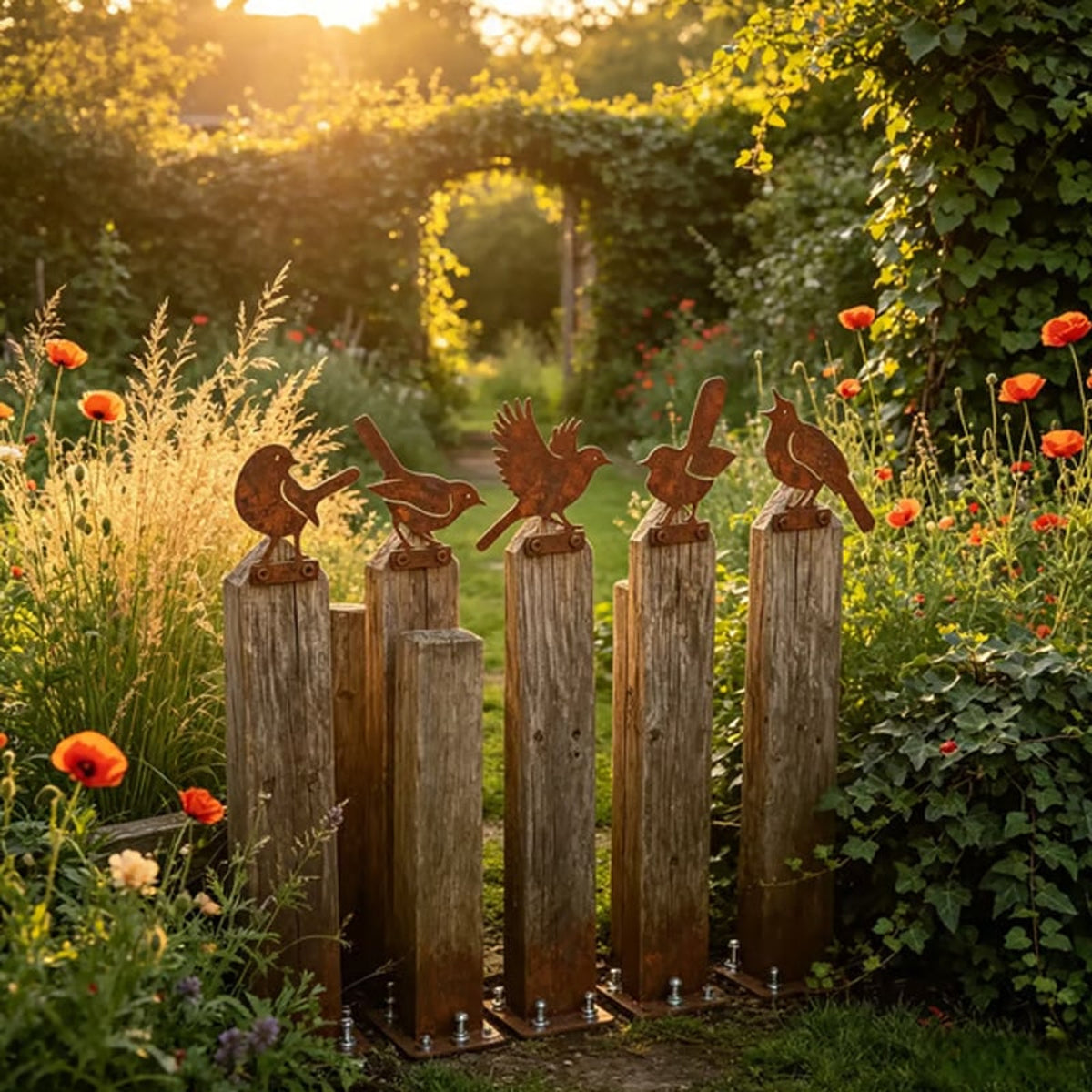 Weathered Corten Steel Bird Silhouettes Set Of 5 Garden Decor With Real Rust Patina - Image 16