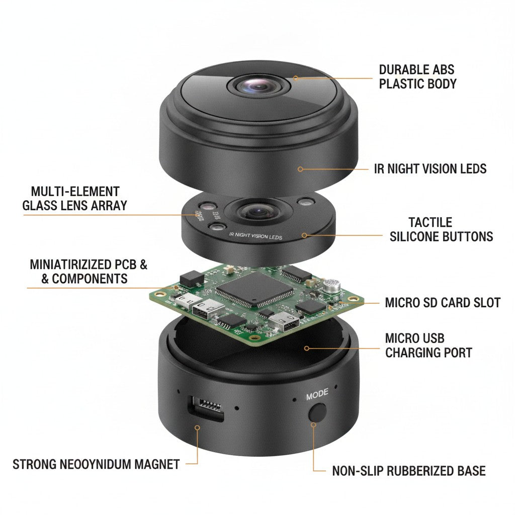 mini wireless camera close-up construction and materials
