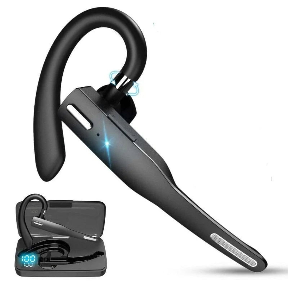 Wireless Bluetooth Headset With Over-The-Ear Hook And Dual Mics - Image 1