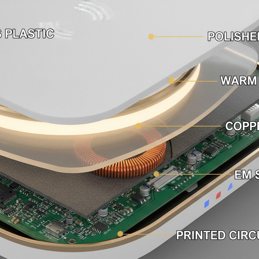 wireless charging desk lamp close-up construction and materials