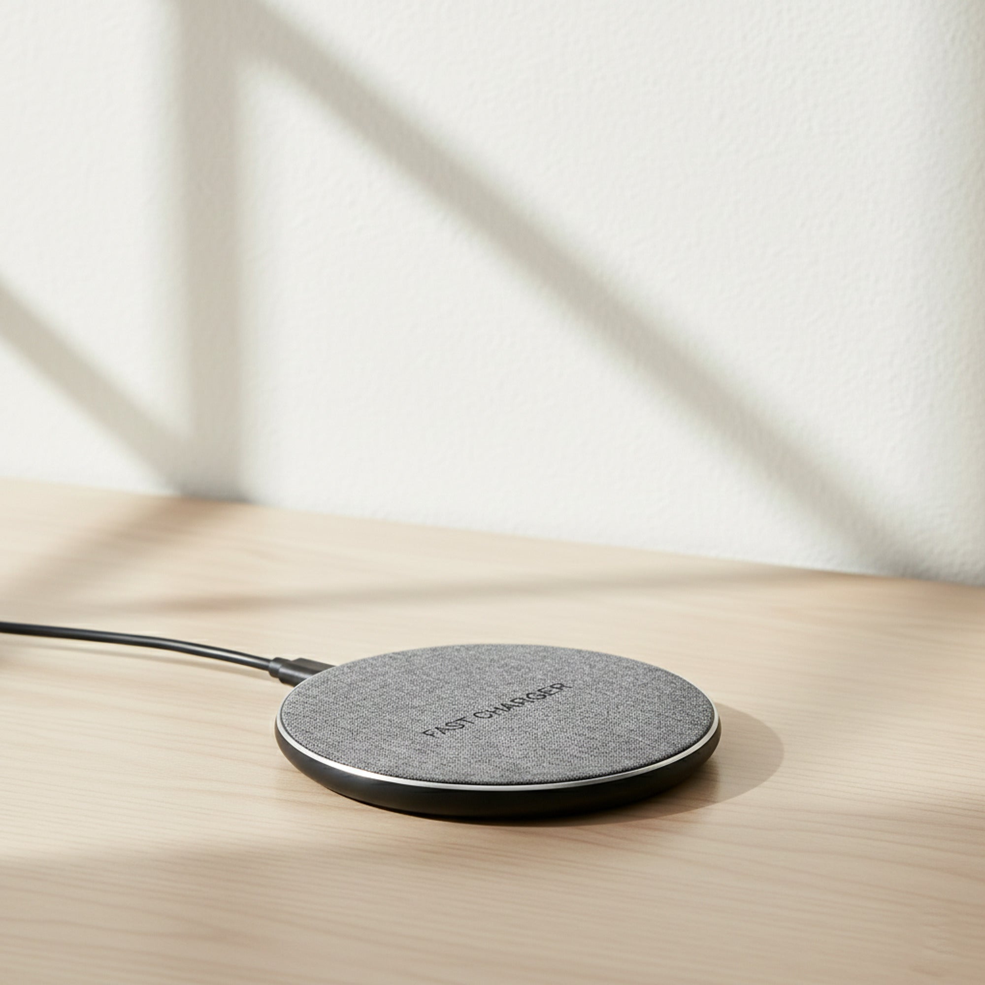 Wireless Charger Device Grey Fabric Round Pad - Image 1