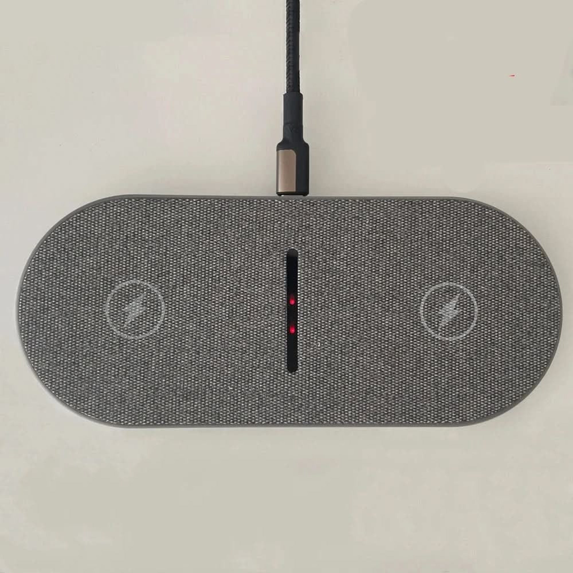 Wireless Charger Device Grey Fabric Round Pad - Image 2