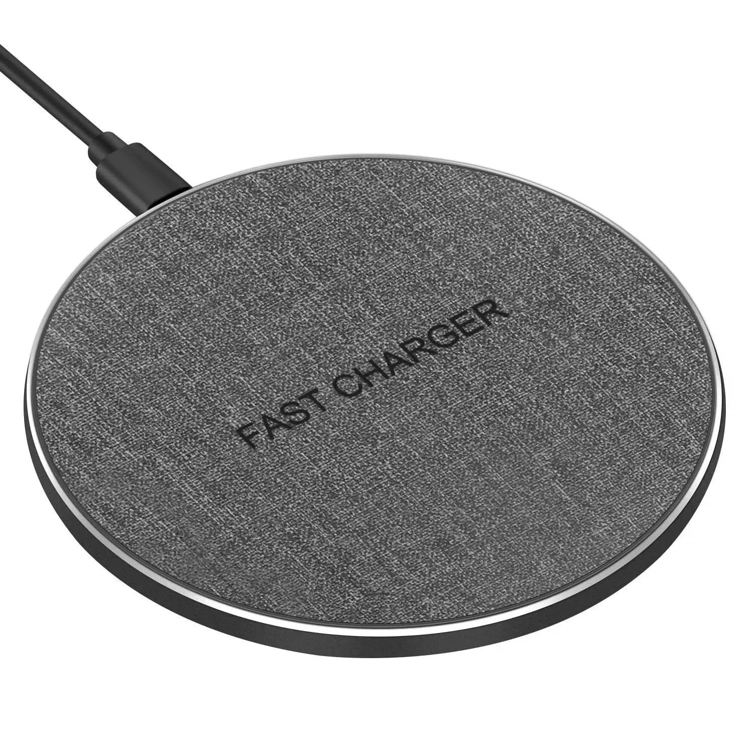 Wireless Charger Device Grey Fabric Round Pad - Image 5