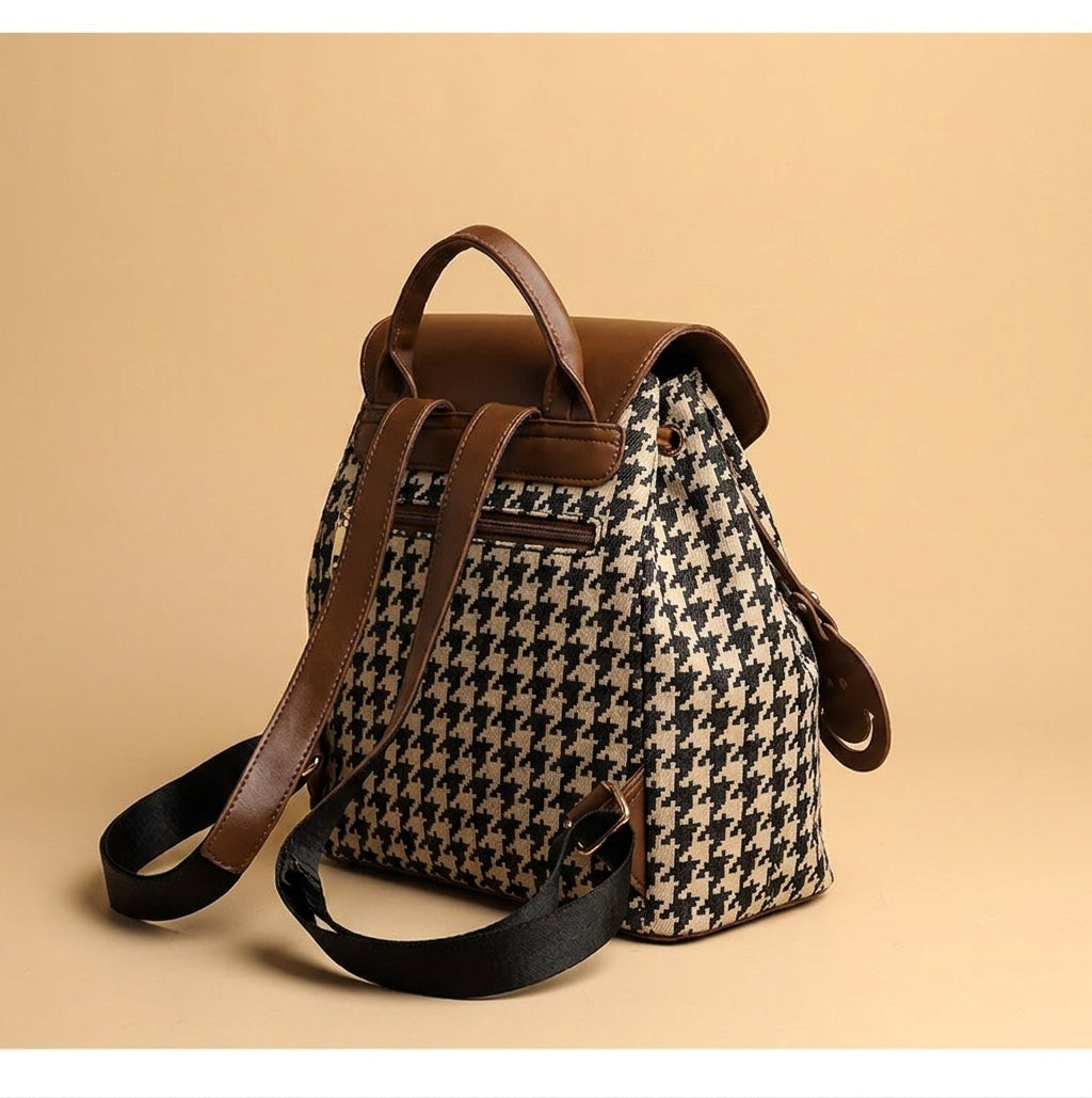 Women's Backpack Stylish Fashion Drawstring Flap Closure Smiley Charm - angle