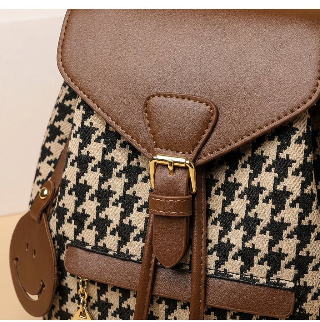 Women's Backpack Stylish Fashion Drawstring Flap Closure Smiley Charm - detail