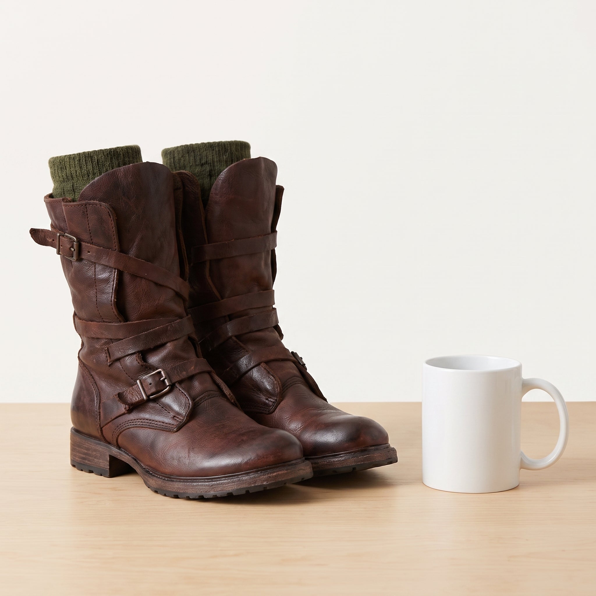 Women's Motorcycle Boots Retro Biker Buckle - scale