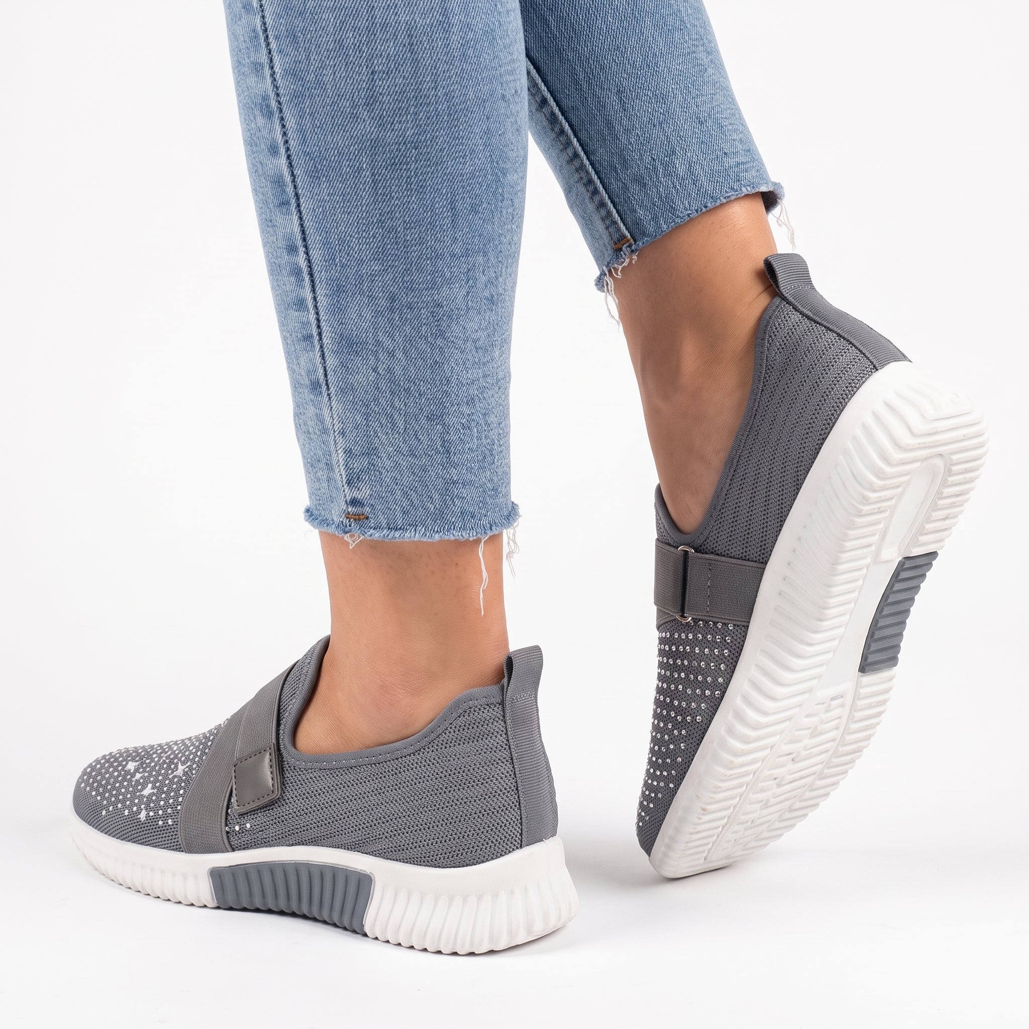 Shoes Walking Sneakers Slip-On Comfort Mesh Rhinestone - angle