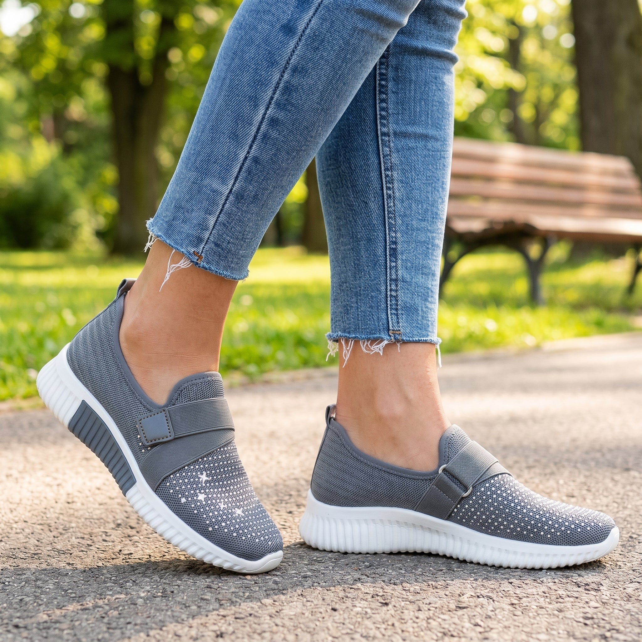Shoes Walking Sneakers Slip-On Comfort Mesh Rhinestone - hero