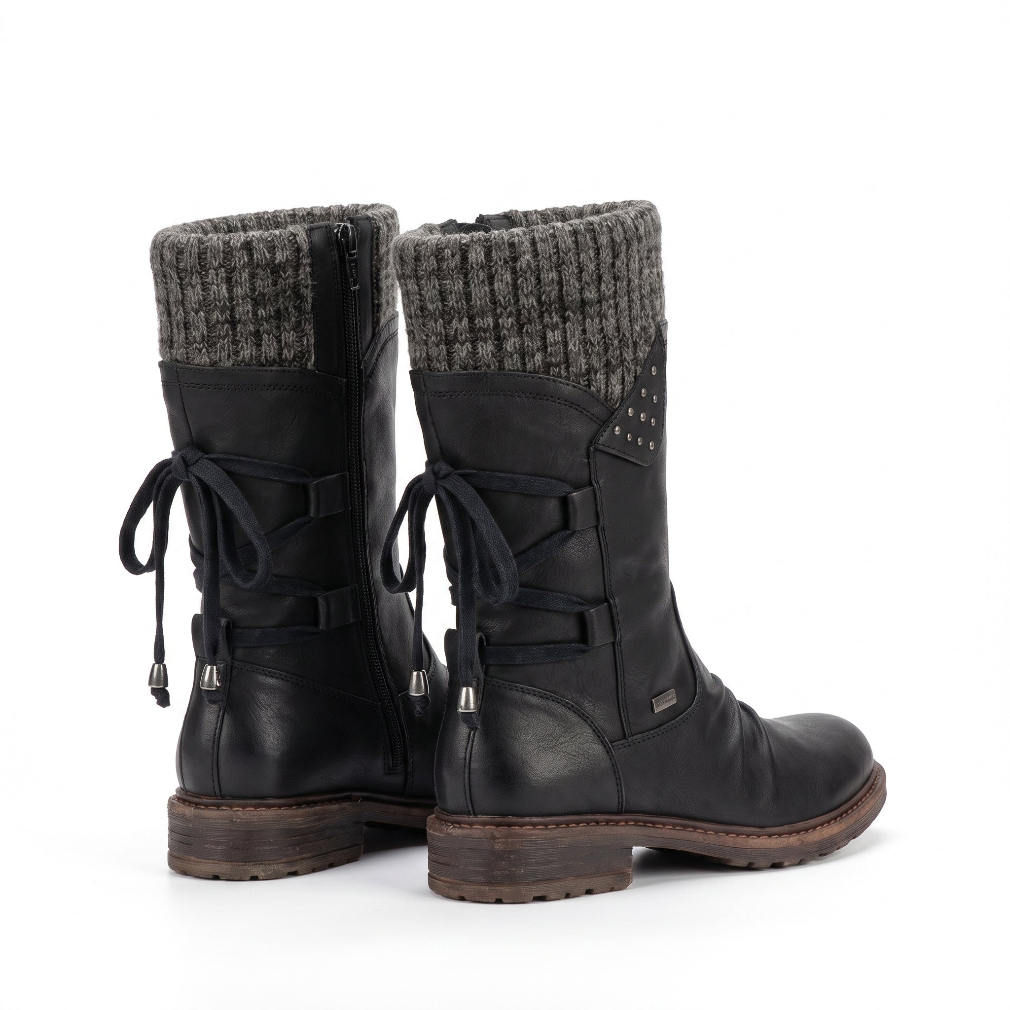Women's Winter Boots Mid-Calf Knitted Cuff Side Zipper - angle