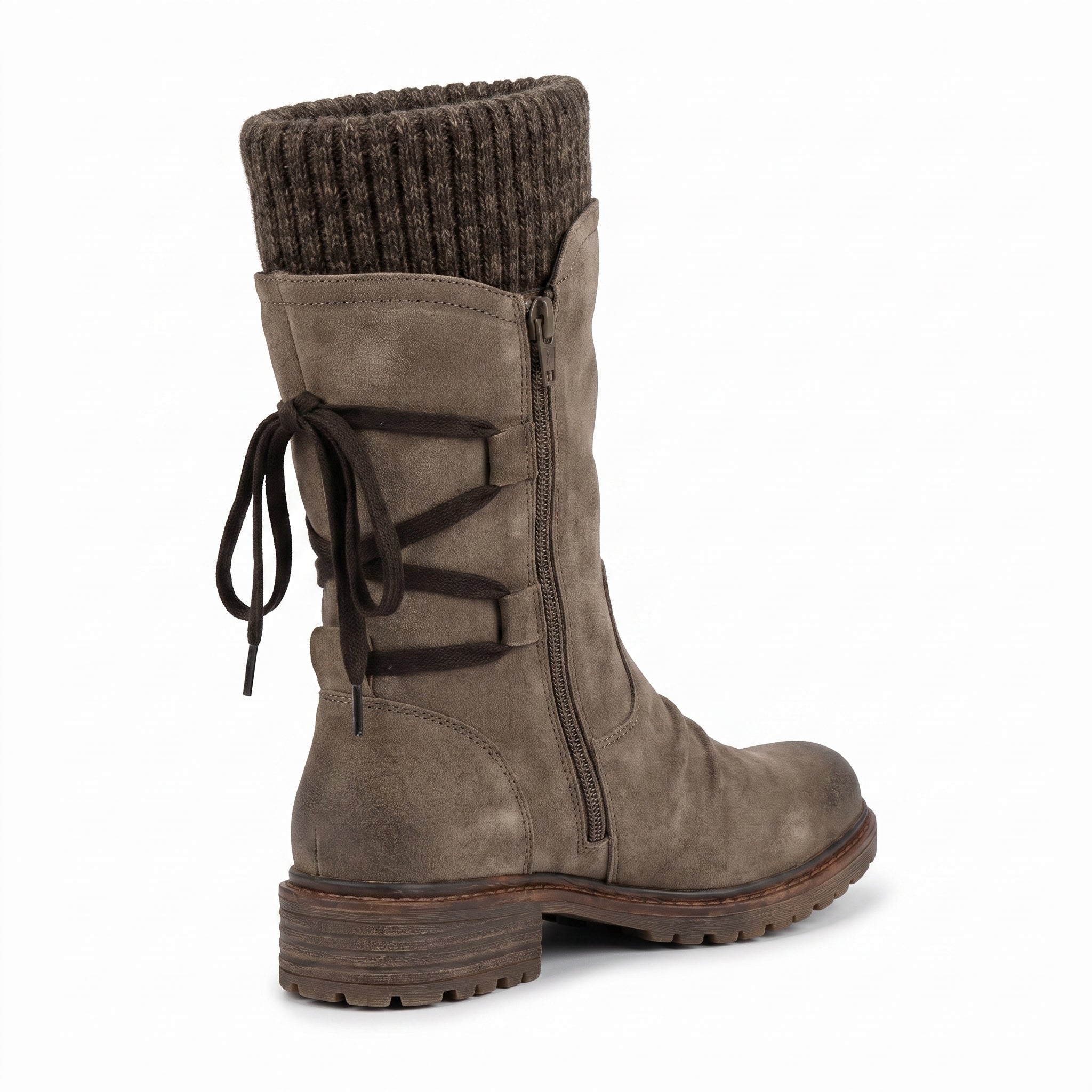 Women's Winter Boots Mid-Calf Knitted Cuff Side Zipper - angle