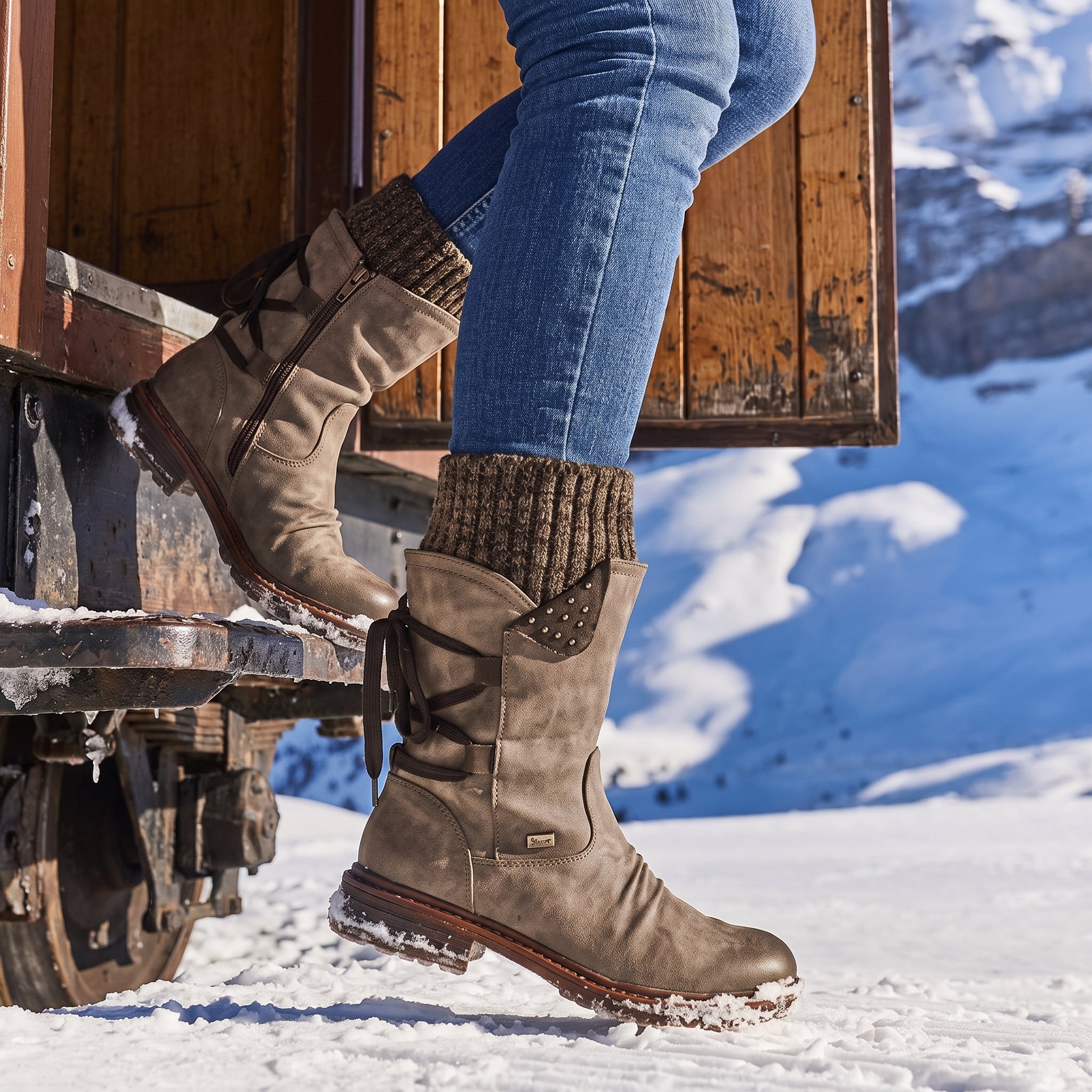 Women's Winter Boots Mid-Calf Knitted Cuff Side Zipper - hero