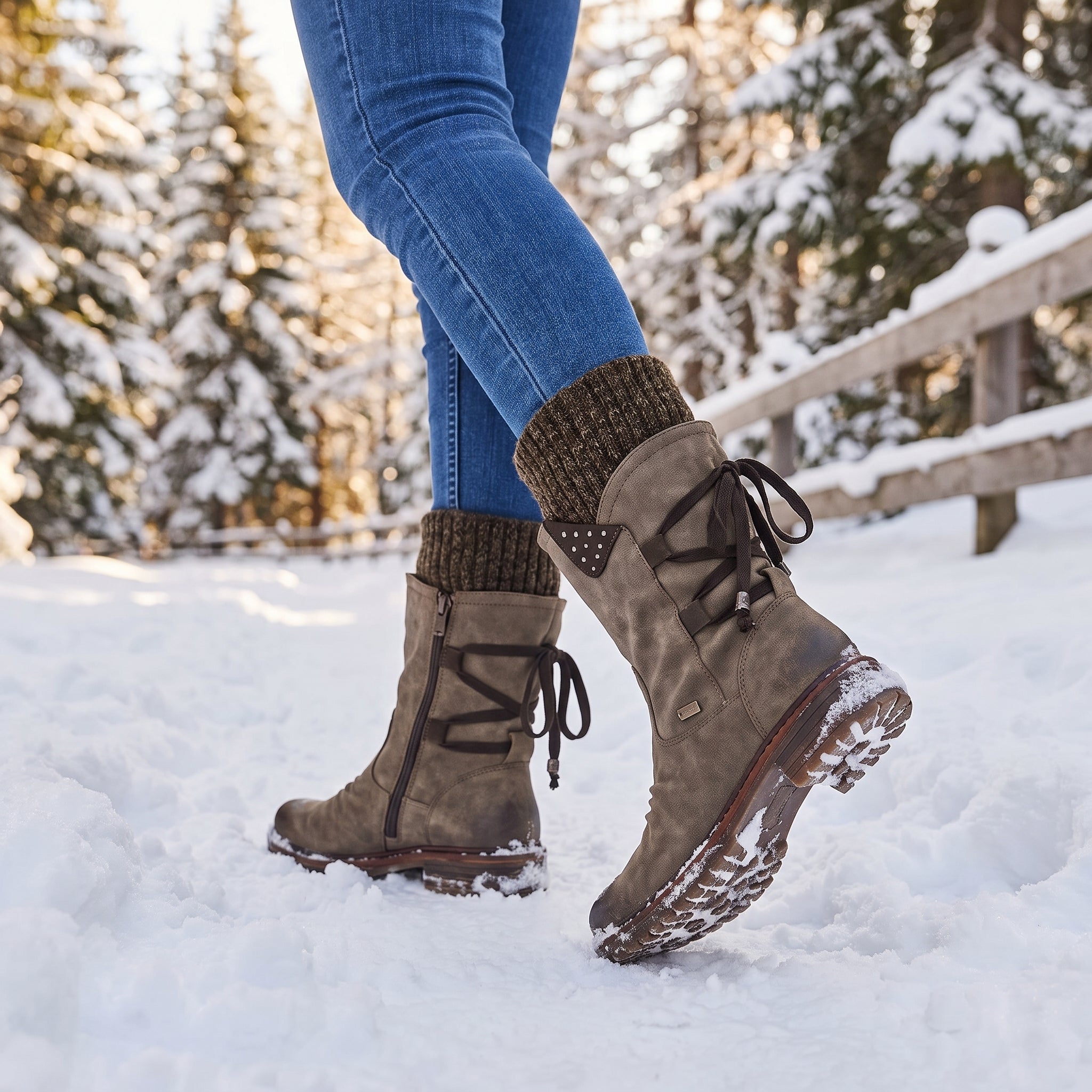 Women's Winter Boots Mid-Calf Knitted Cuff Side Zipper - in-use