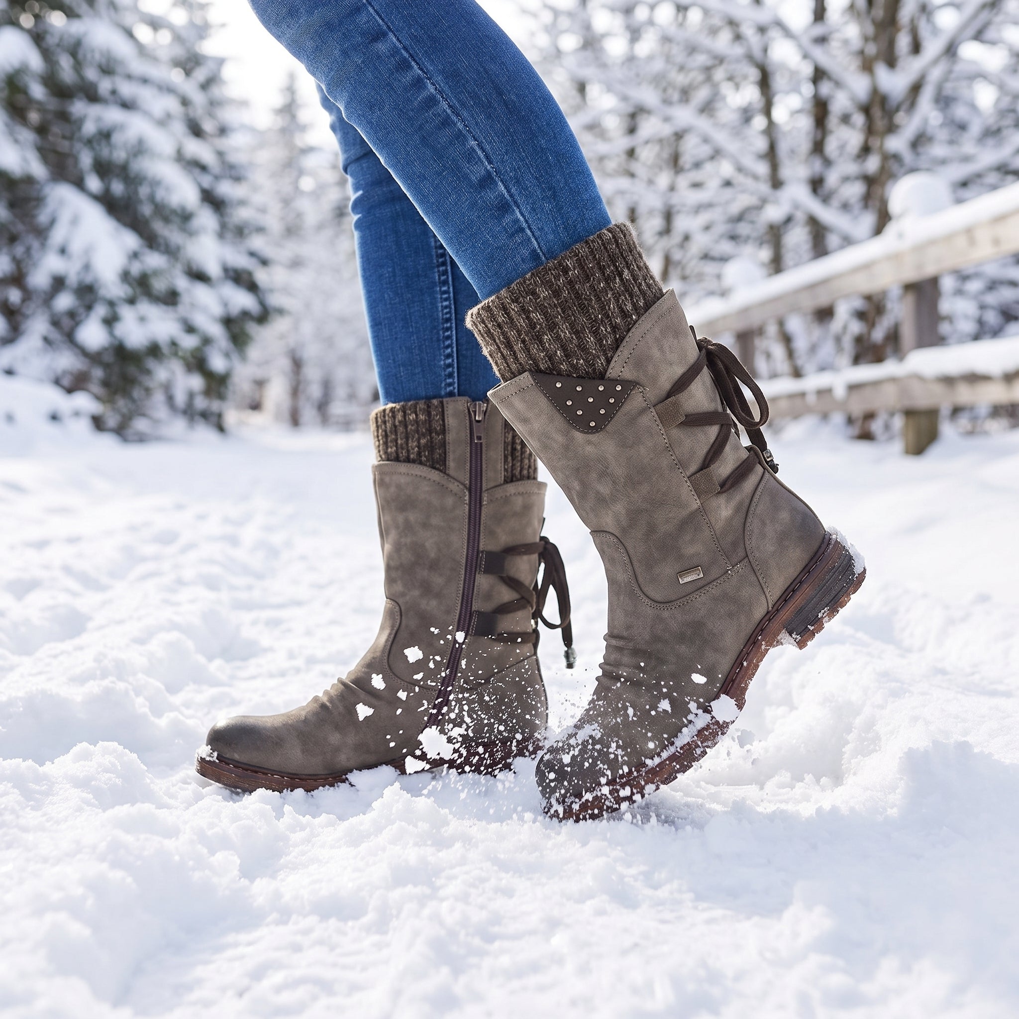 Women's Winter Boots Mid-Calf Knitted Cuff Side Zipper - in-use