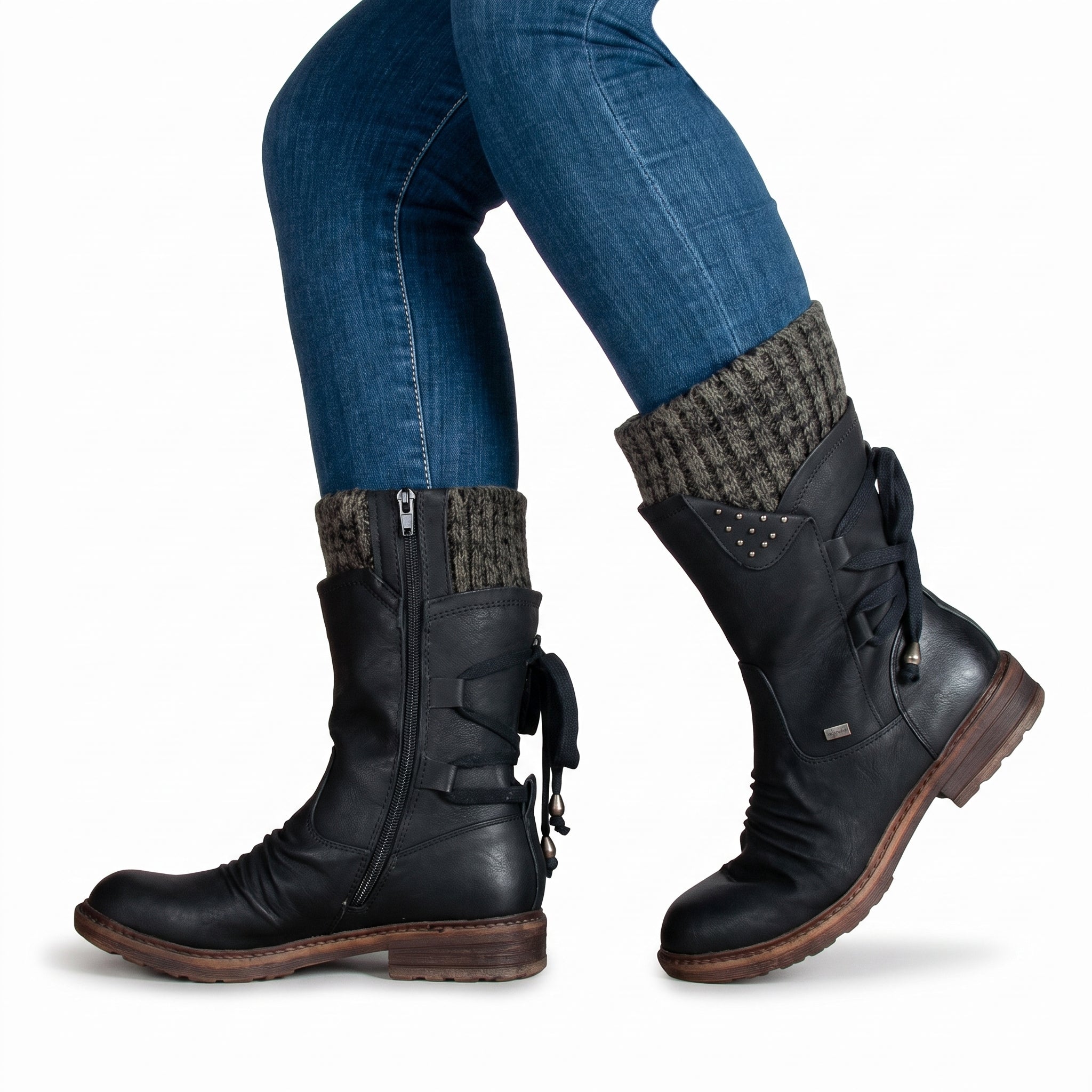 Women's Winter Boots Mid-Calf Knitted Cuff Side Zipper - studio